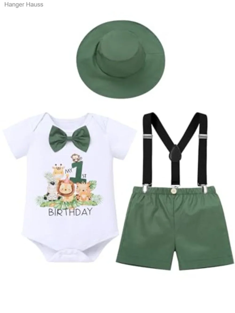 Baby Boy Safari Jungle Romper Suspenders Shorts Hat Set 1st Birthday Outfit